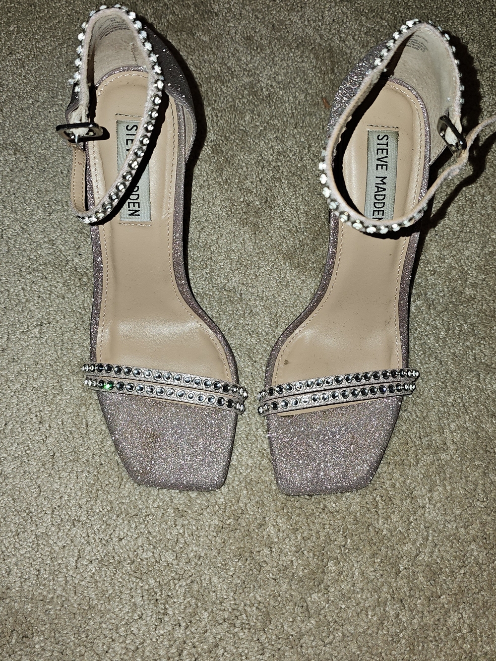 Steve Madden Glitter Pink Bejeweled Ankle-Strap Heels